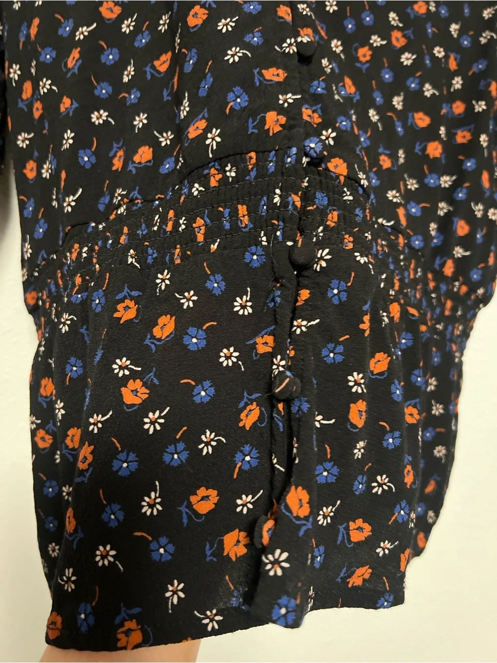 Madewell Flower Garden Floral Peplum Wrap Top Black Orange Blue Short Sleeve Sz4
